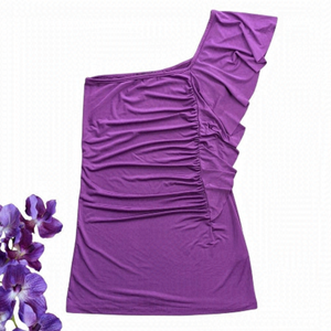 LE château One shoulder Ruffle Trim purple Top size M @E